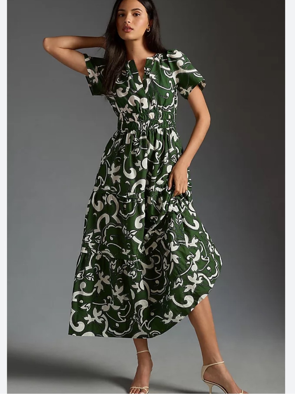 Anthropologie Somerset Green Printed Tiered Maxi Dress XLP